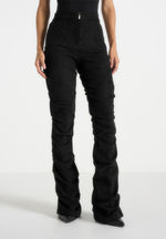 Caroline - Tacked Suede Flared Trousers - Black