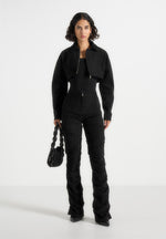 Caroline - Tacked Suede Flared Trousers - Black