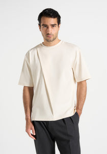 Hugo - Relaxed Fit Cotton T-Shirt With Pleat - Cream