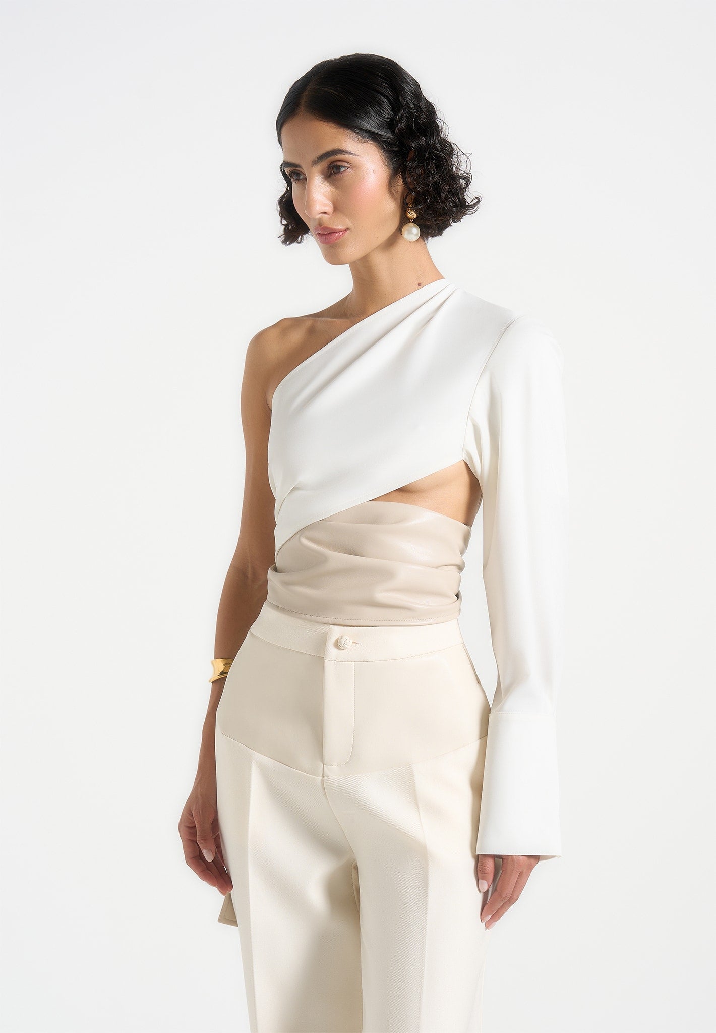 coralie-one-sleeve-leather-wrap-top-white