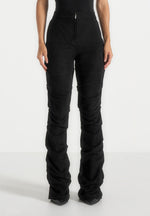 Caroline - Tacked Suede Flared Trousers - Black