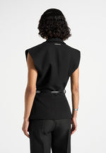 Linda - Tailored Wide Shoulder Cinched Waistcoat - Black
