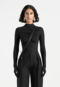 Glove Bodysuit with Ruching - Black