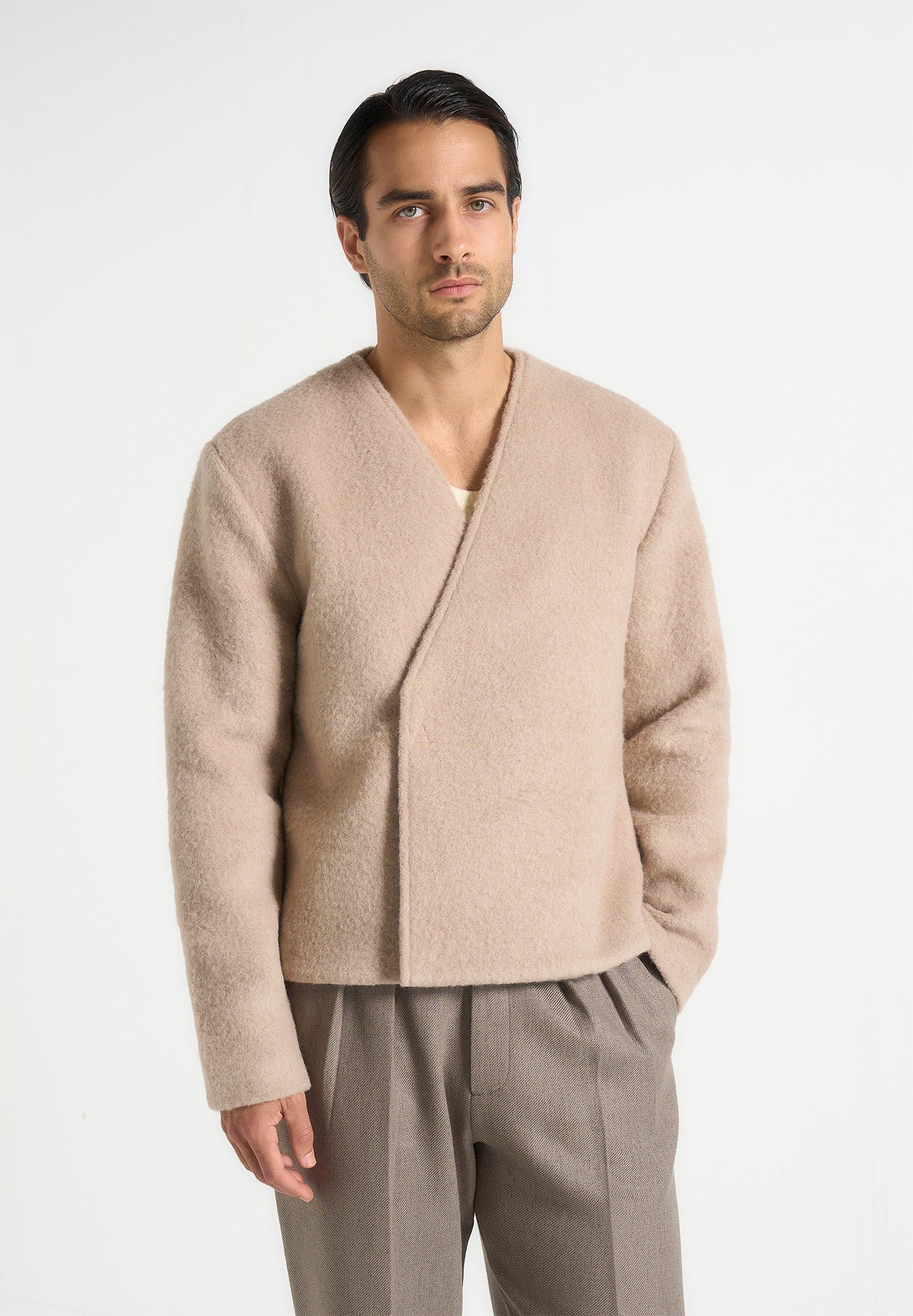 Loris - Kimono Minimal Wool Jacket - Beige 