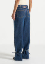 Faye - Wide Mid Rise Jeans With Tie Waist - Indigo