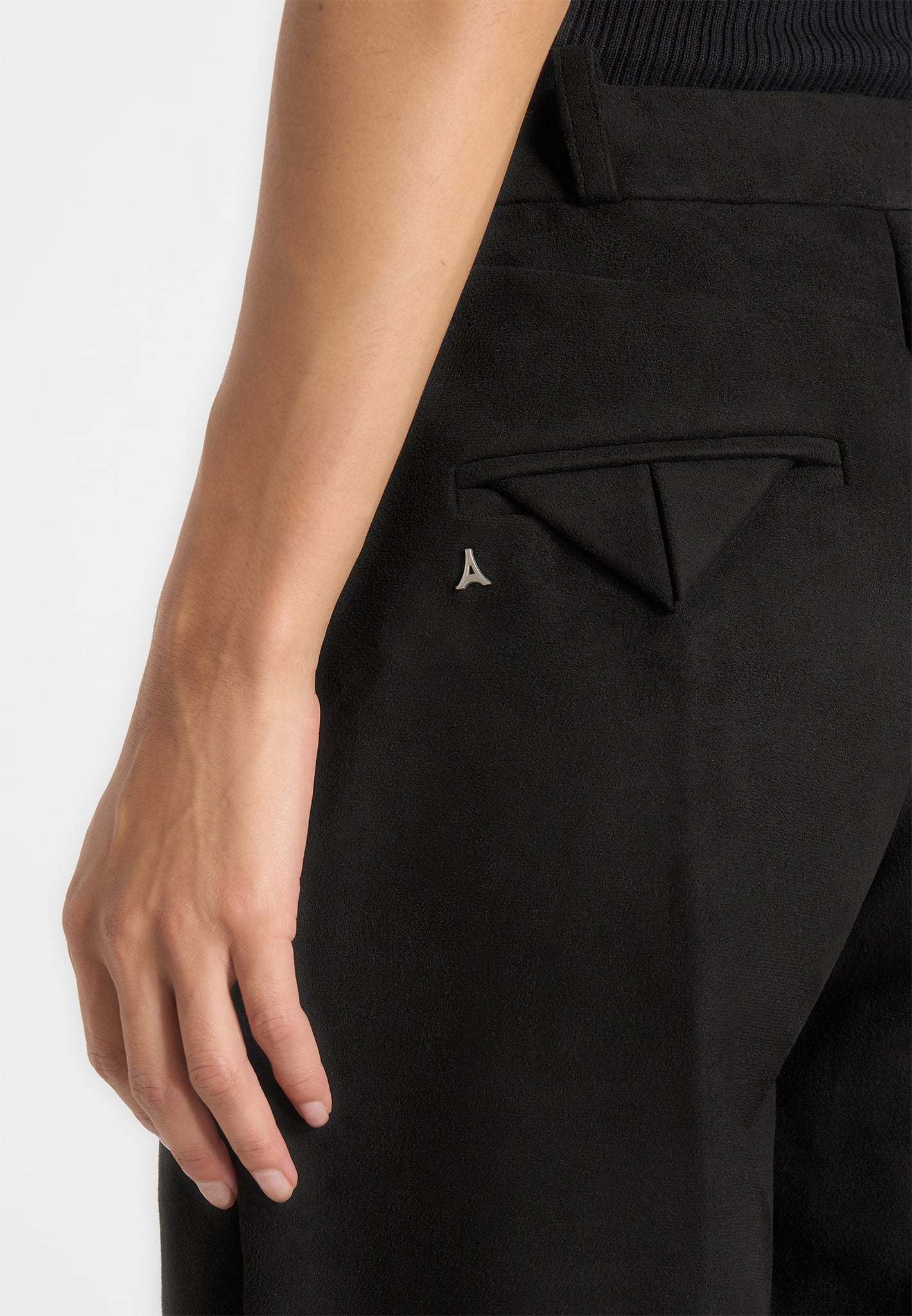 Solene - Suede Wide Leg Pleated Trousers - Black