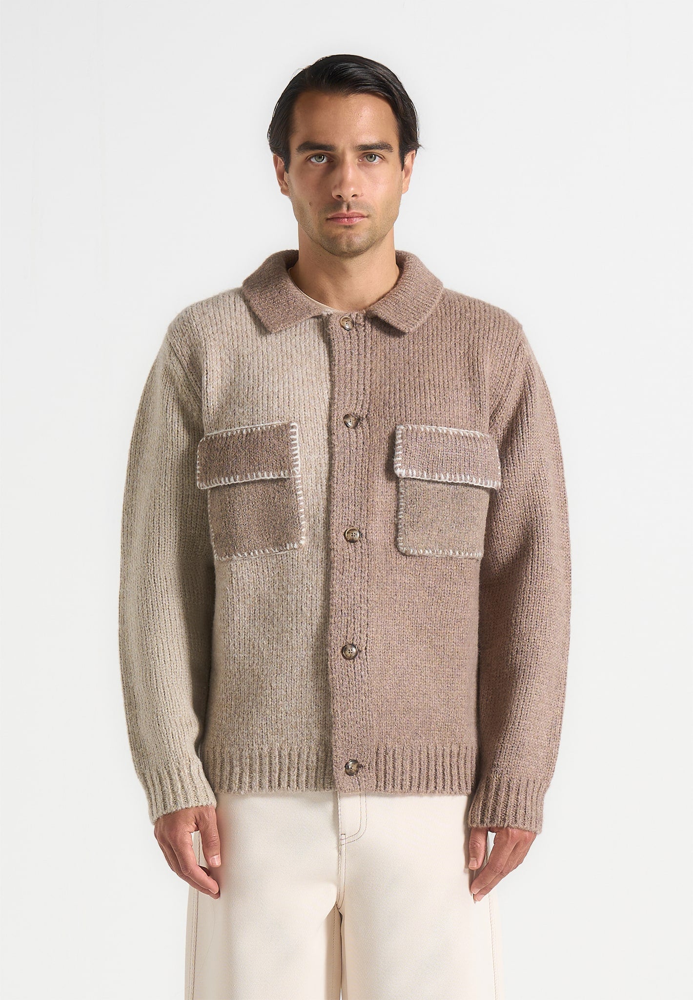 Jean - Mohair-Blend Colour Block Cardigan - Beige/Taupe 