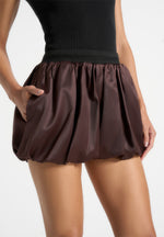 Zoe - Satin Balloon Shorts - Espresso/Black