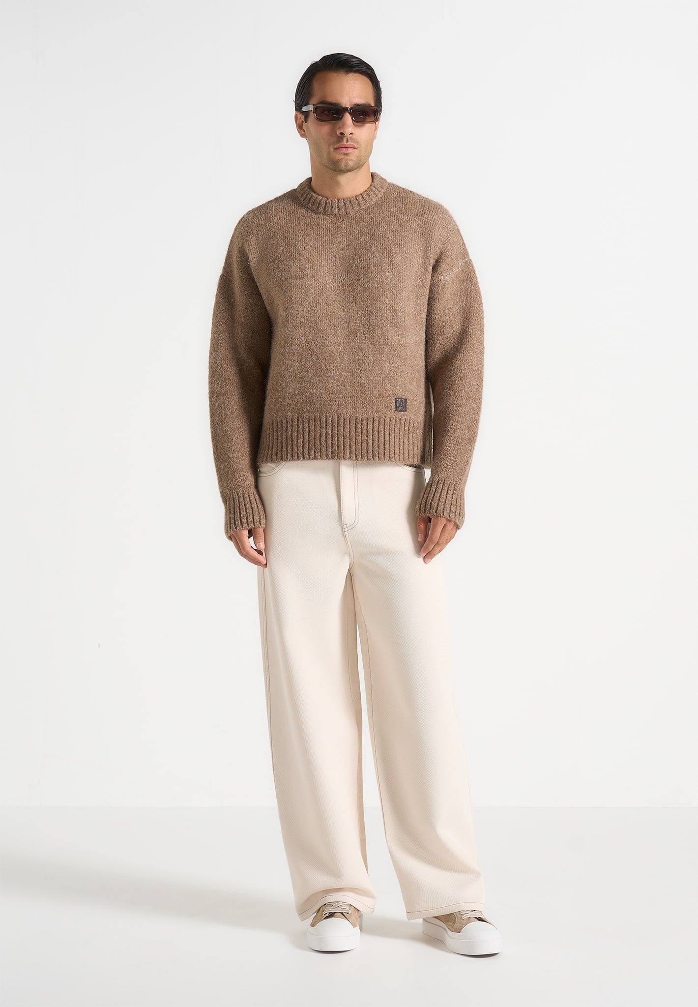 Kamil - Art Slogan Brushed Wool Knit Jumper - Beige 