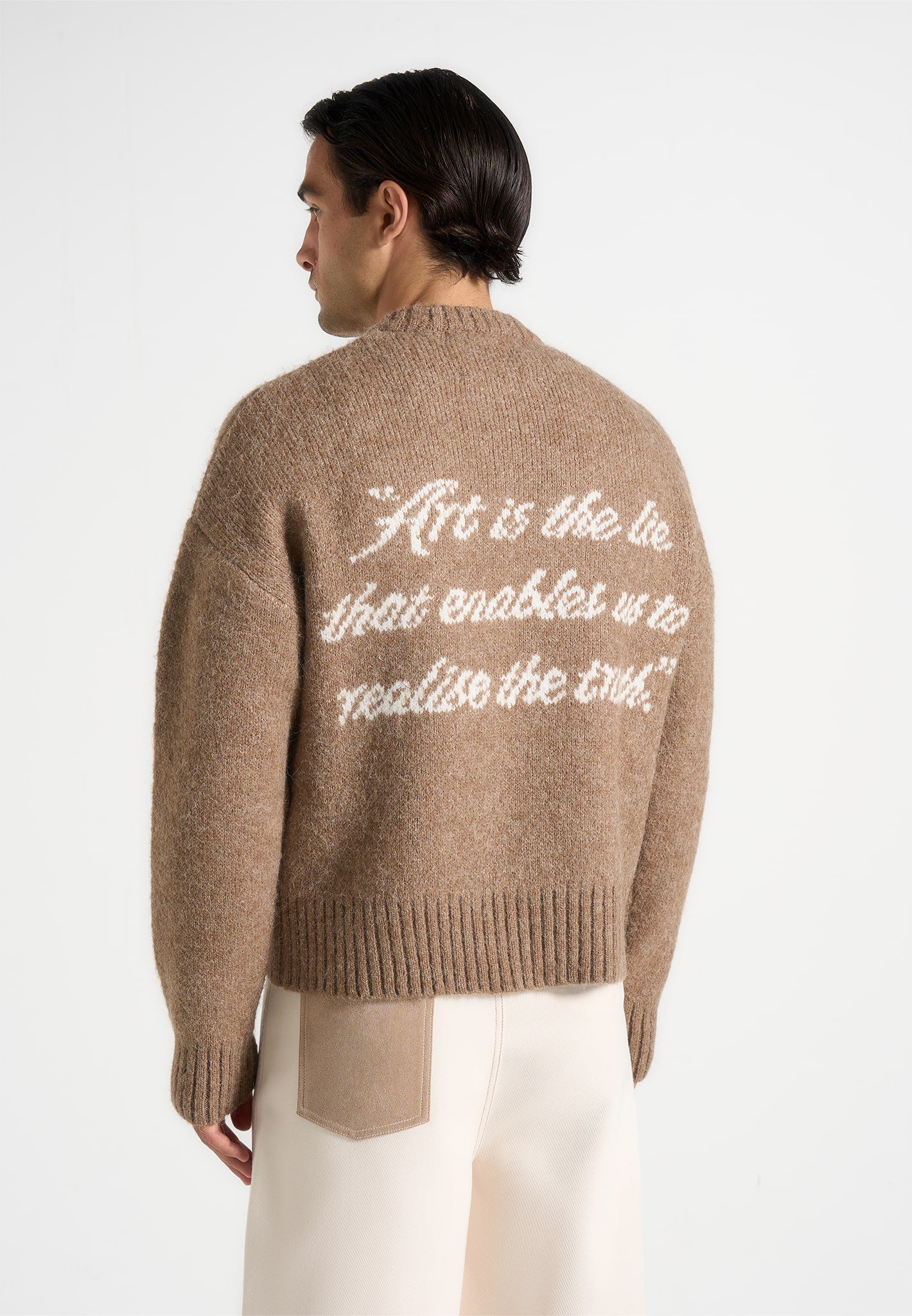 Kamil - Art Slogan Brushed Wool Knit Jumper - Beige 