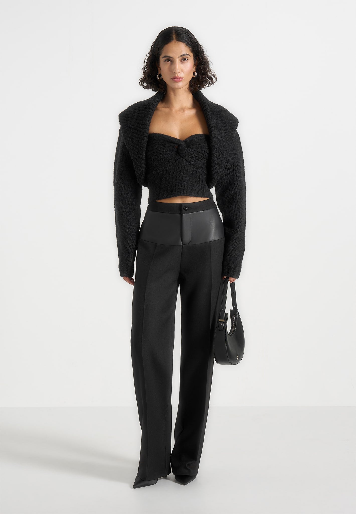 Emya - 2-in-1 Knit Shrug With Twisted Bandeau Top - Black