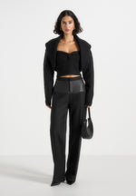 Emya - 2-in-1 Knit Shrug With Twisted Bandeau Top - Black