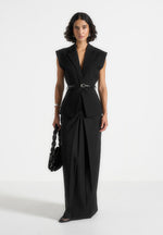 Linda - Tailored Wide Shoulder Cinched Waistcoat - Black