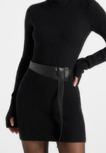 Kalia - Roll Neck Knitted Mini Dress With Belt - Black