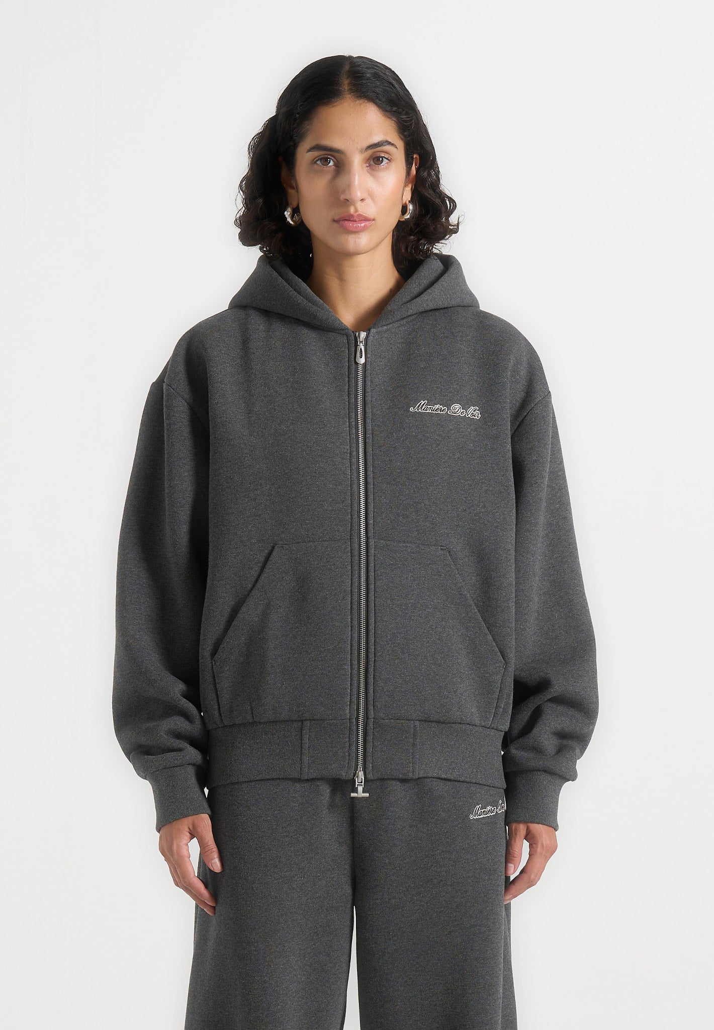 JS002 - Unisex Signature Relaxed Fit Zip Hoodie - Charcoal Grey