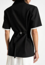 Baya - Tailored Cinch Waist Pleated Blazer Dress - Black