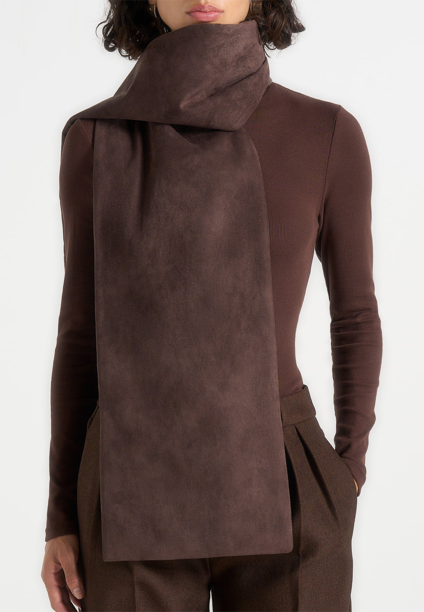 Melia - Reversible Leather & Suede Scarf - Brown 