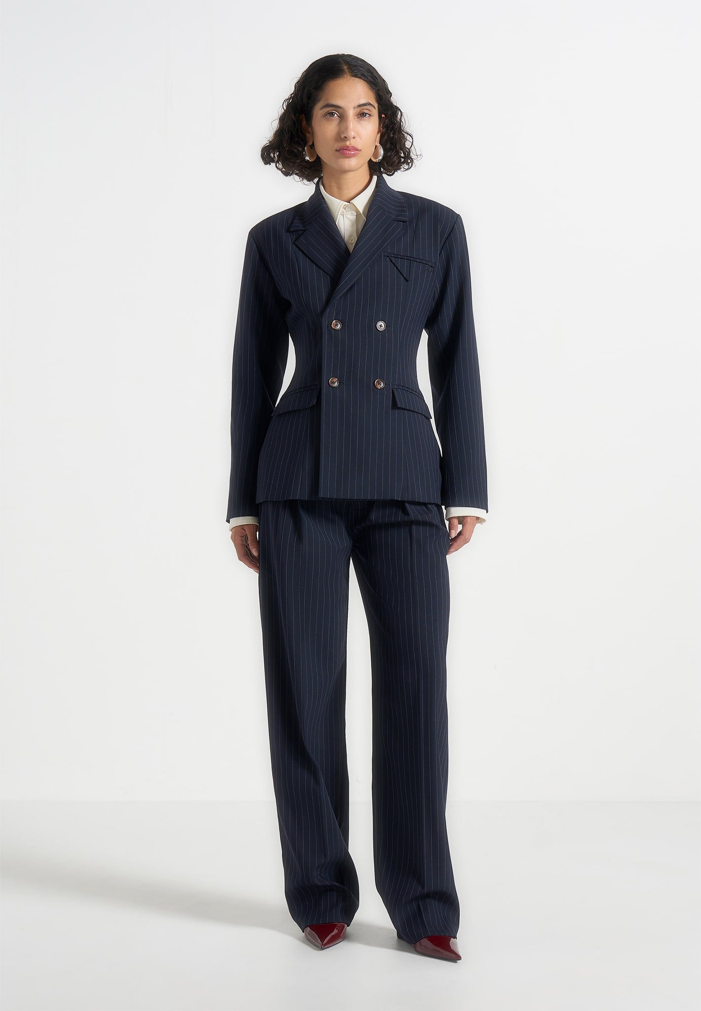 Maia - Pinstripe Double Breasted Blazer - Navy 