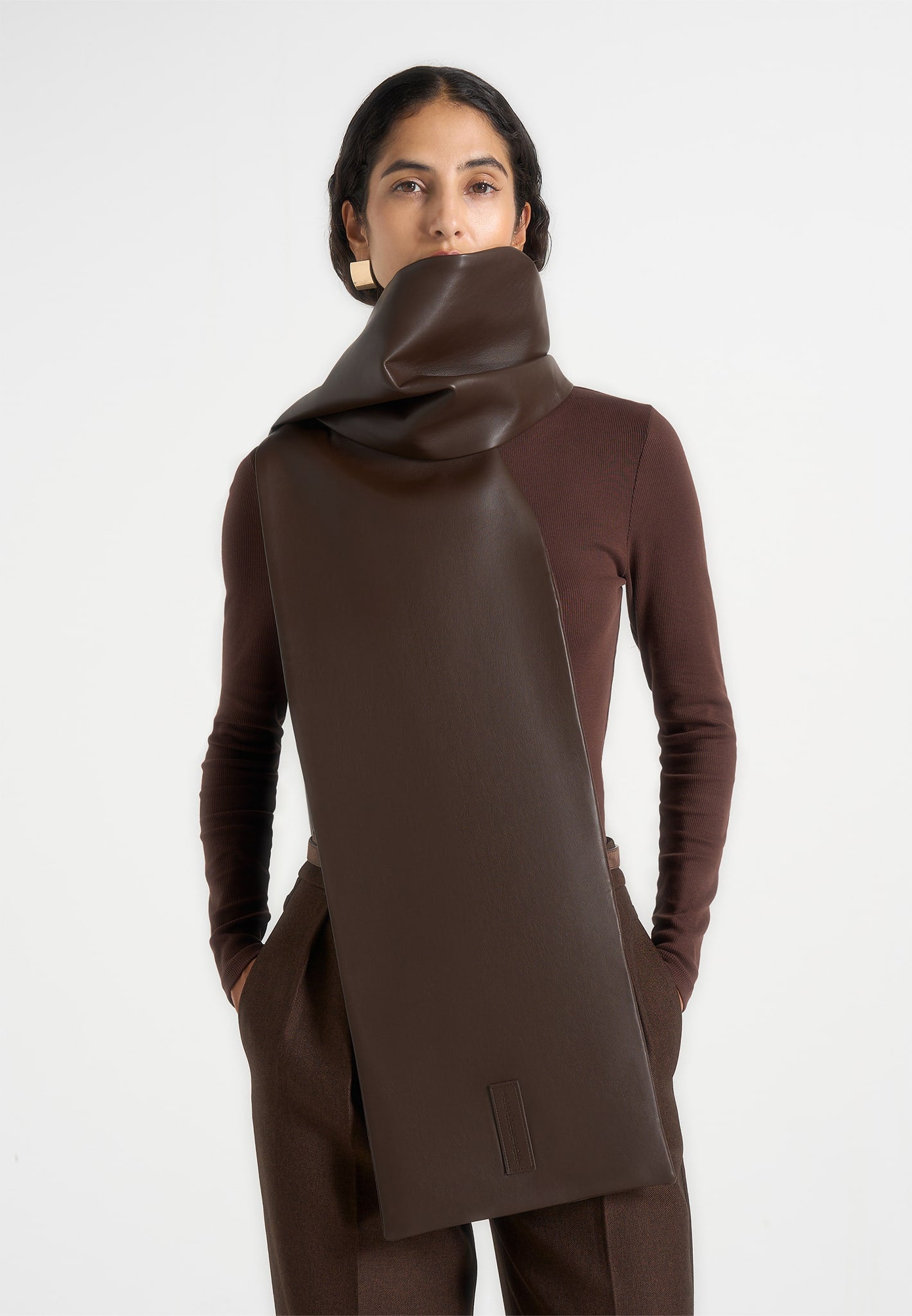 Melia - Reversible Leather & Suede Scarf - Brown 