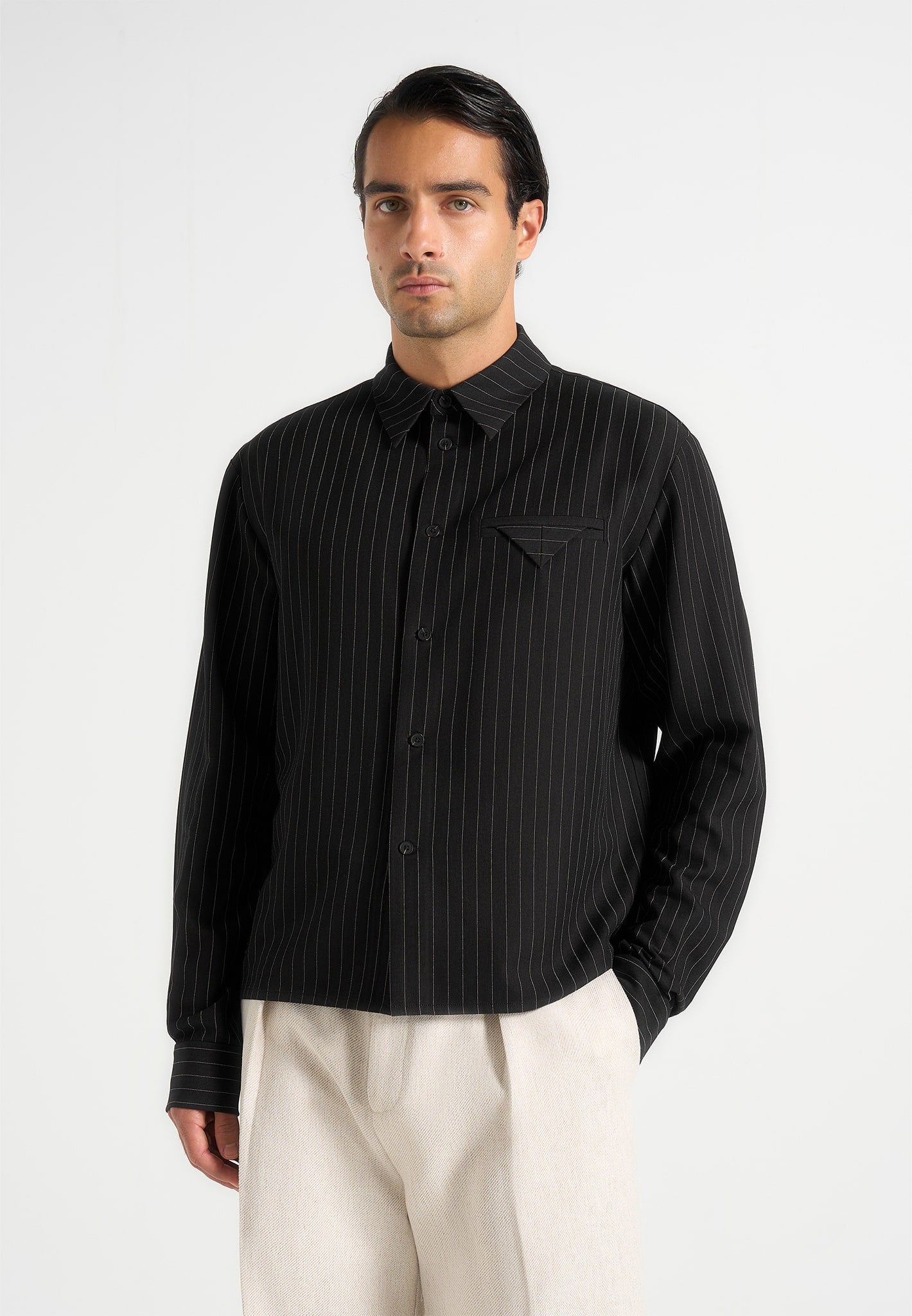 Arlo - Pinstripe Cropped Long Sleeve Shirt - Black 