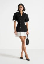 Baya - Tailored Cinch Waist Pleated Blazer Dress - Black
