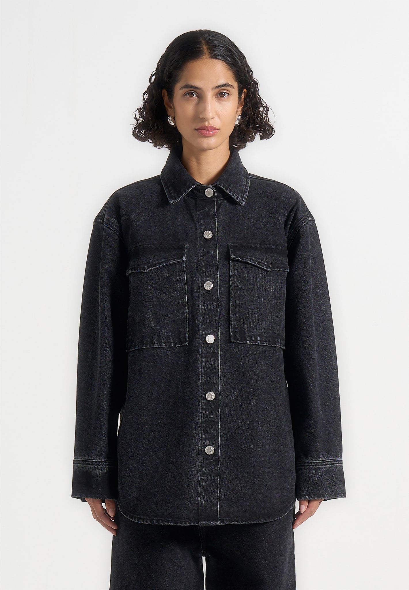 Joy - Denim Oversized Shirt - Washed Black 