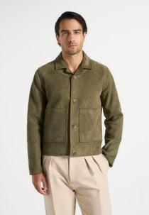 Michel - Suede Jacket With Revere Collar - Olive
