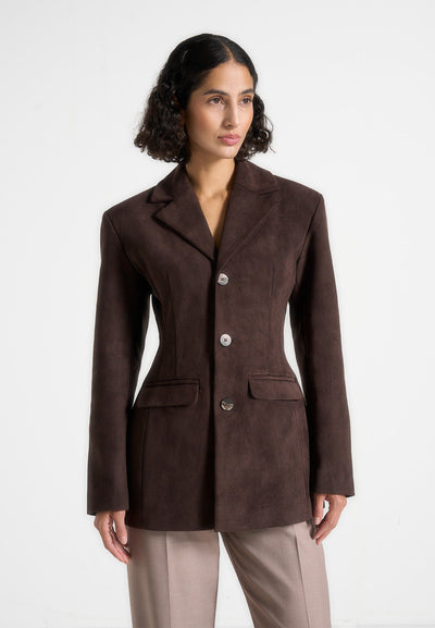 claire-suede-wide-shoulder-cinch-waist-blazer-brown