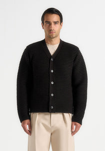 Anton - Ribbed Knit Cardigan - Black