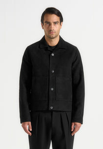 Michel - Suede Jacket With Revere Collar - Black