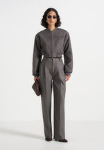 Monique - Tailored Wide Shoulder Bomber Jacket - Grey Speckle