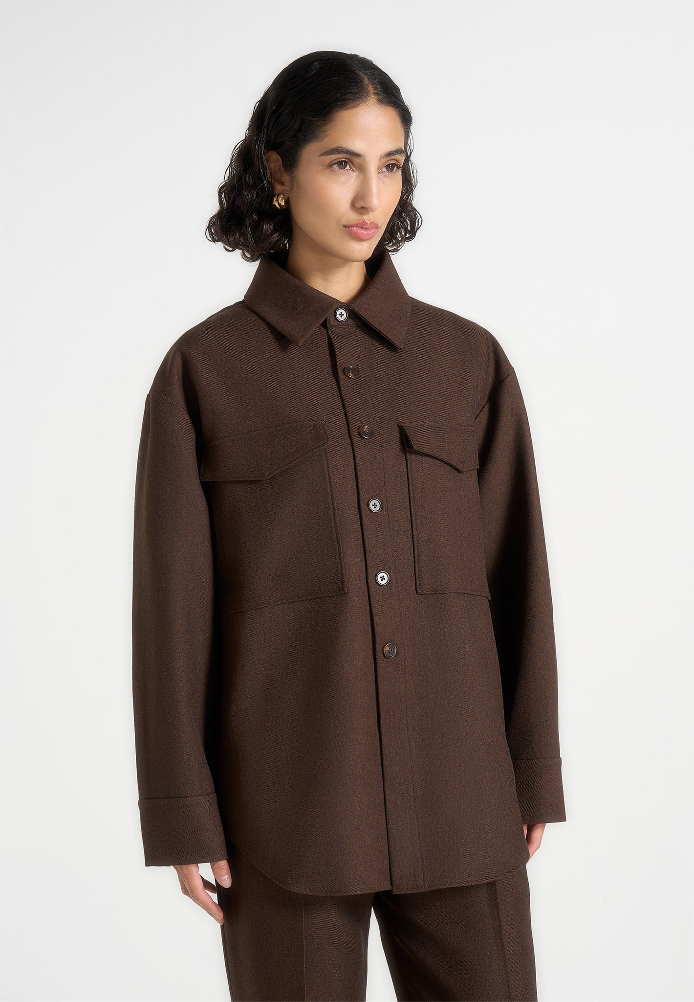 Joy - Tailored Oversized Shirt - Brown 