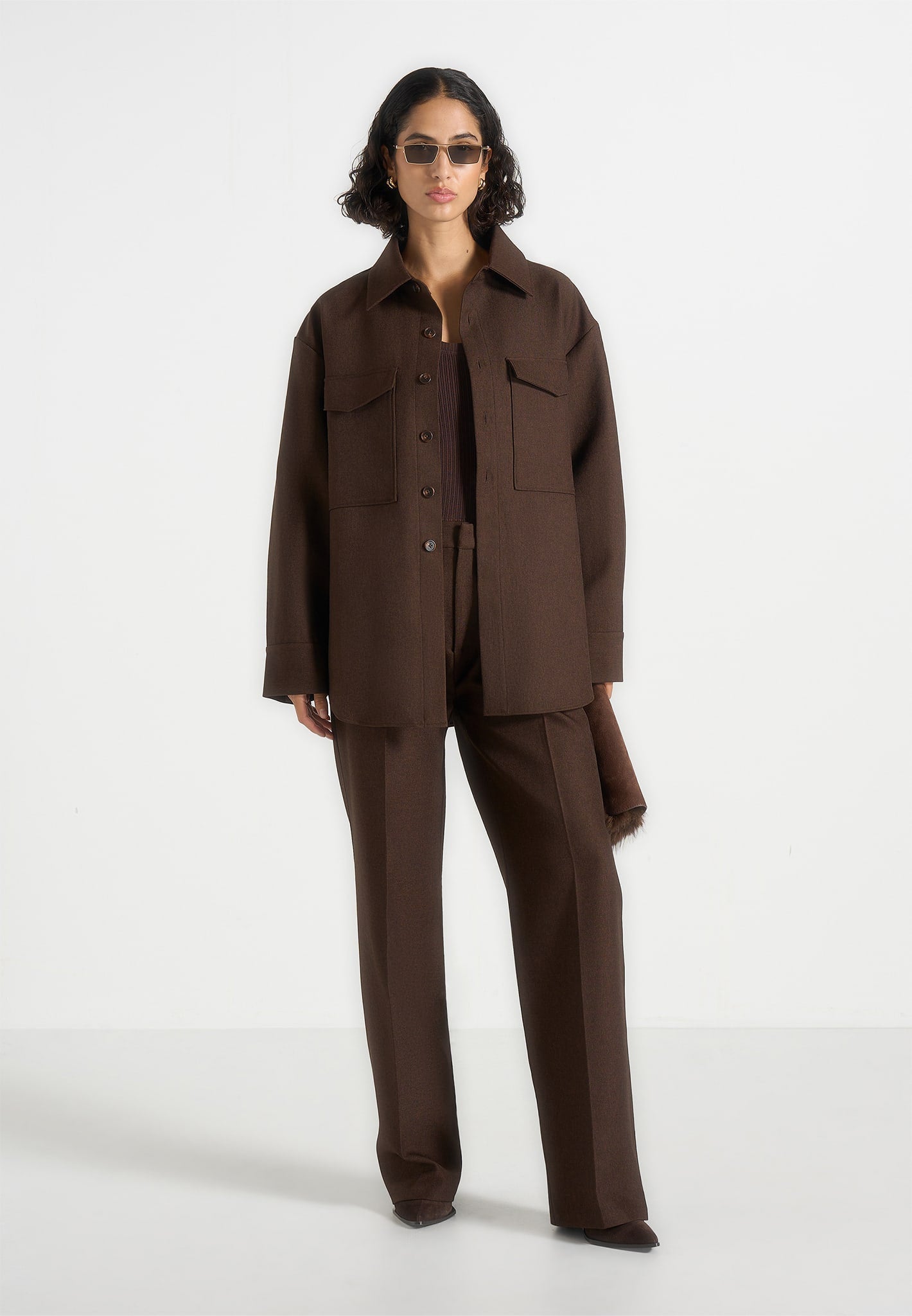 Joy - Tailored Oversized Shirt - Brown 