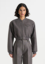 Monique - Tailored Wide Shoulder Bomber Jacket - Grey Speckle