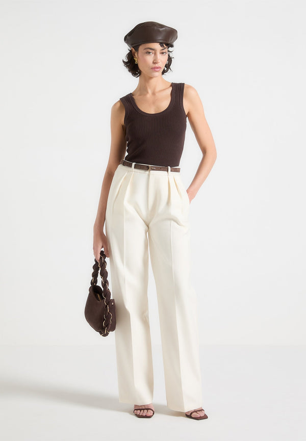 Julie - Tailored Twin Pleat Trousers - Cream