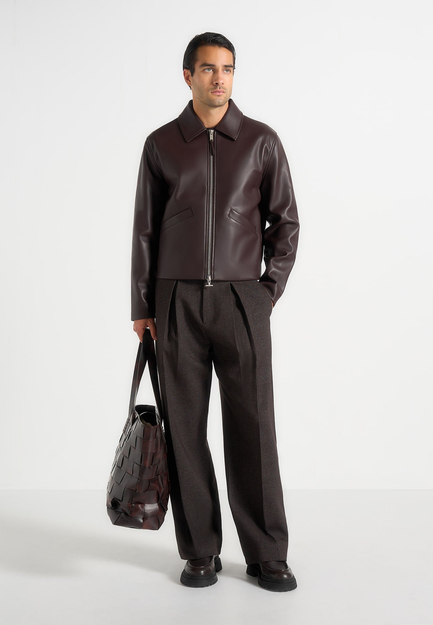 Yves - Minimal Leather Jacket - Brown 