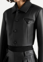 Ania - Wide Shoulder Leather Jacket - Black