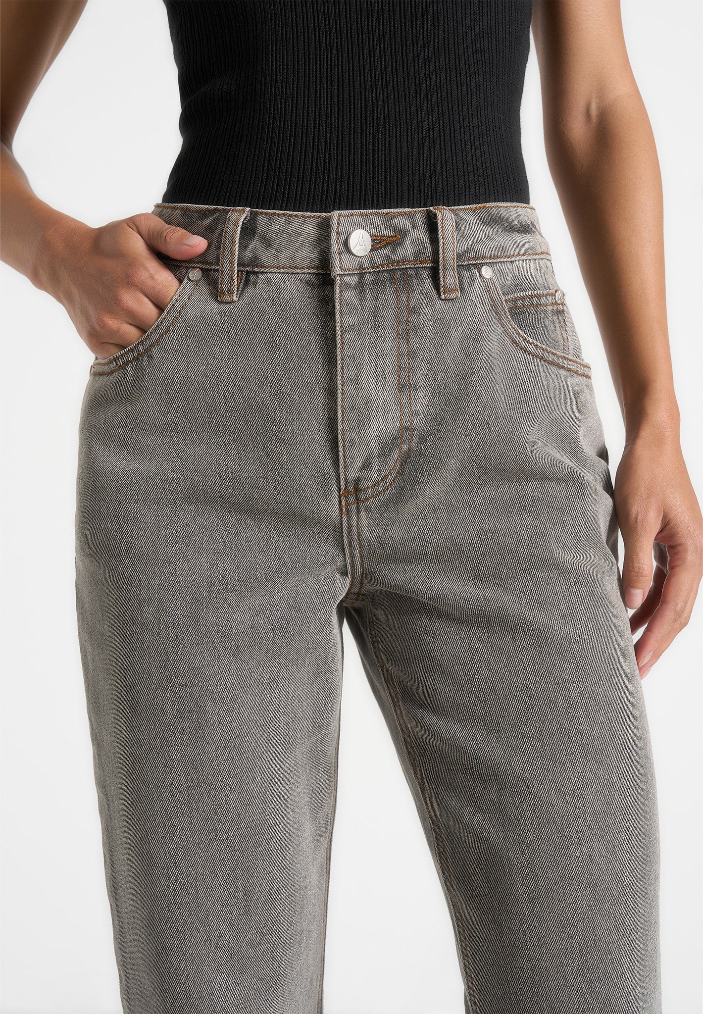 Abbie - Stacked Fit And Flare Jeans - Light Grey