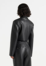 Ania - Wide Shoulder Leather Jacket - Black