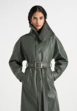 Leyna - Ostrich Hourglass Belted Coat - Olive