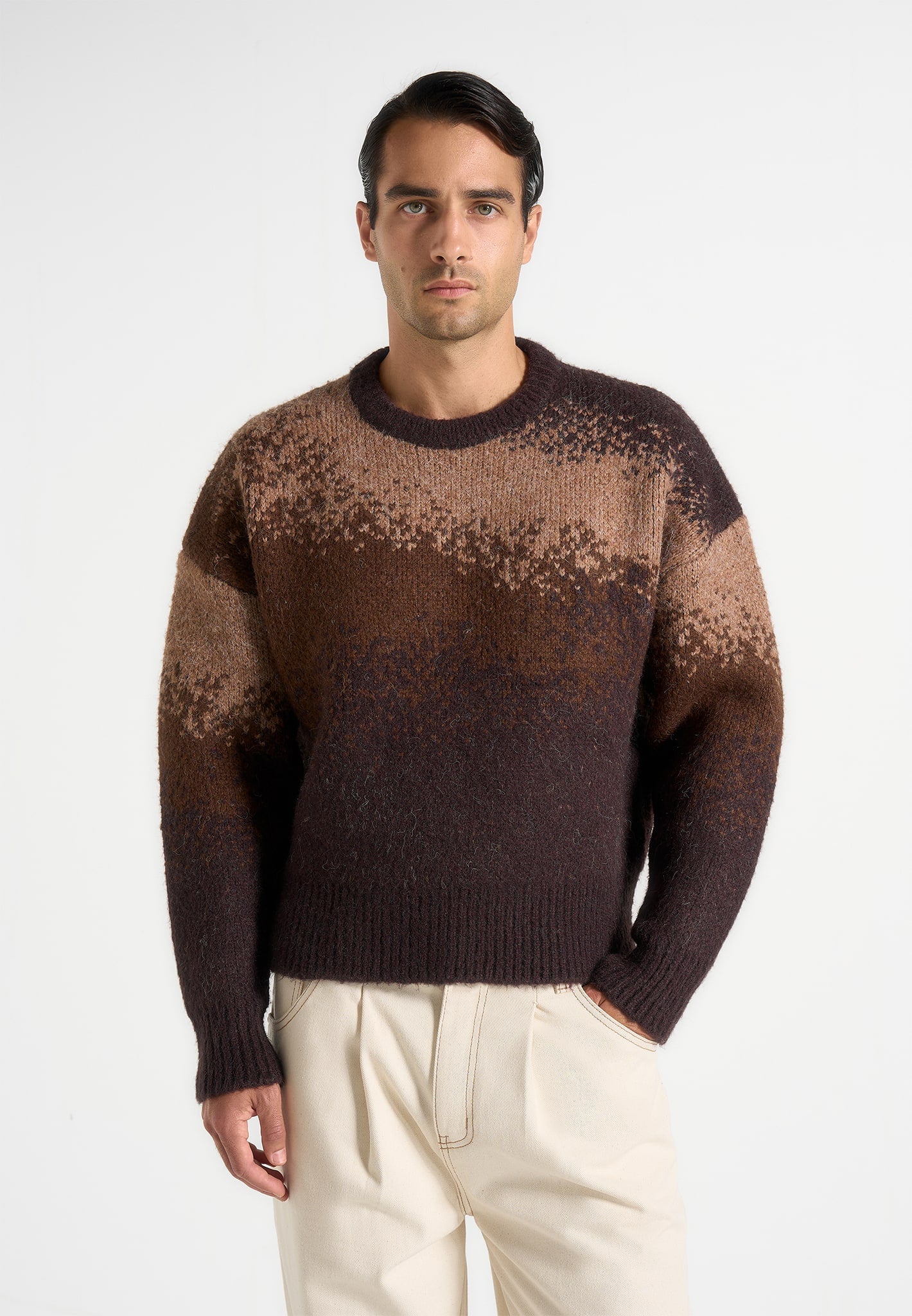 Yani - Ombre Wool Crewneck Sweater - Brown 