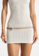 Keyla - Pointelle Mini Dress With Belt - Cream