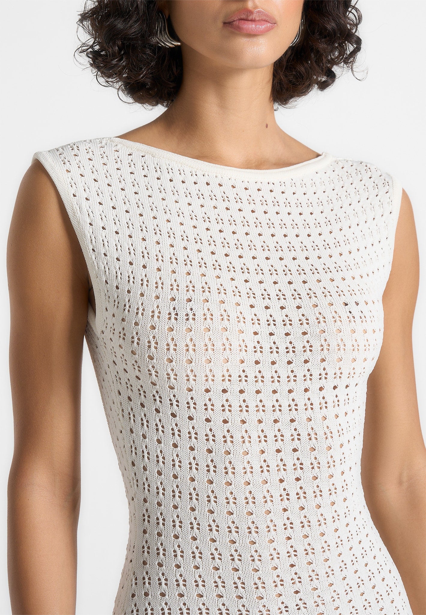 Keyla - Pointelle Mini Dress With Belt - Cream