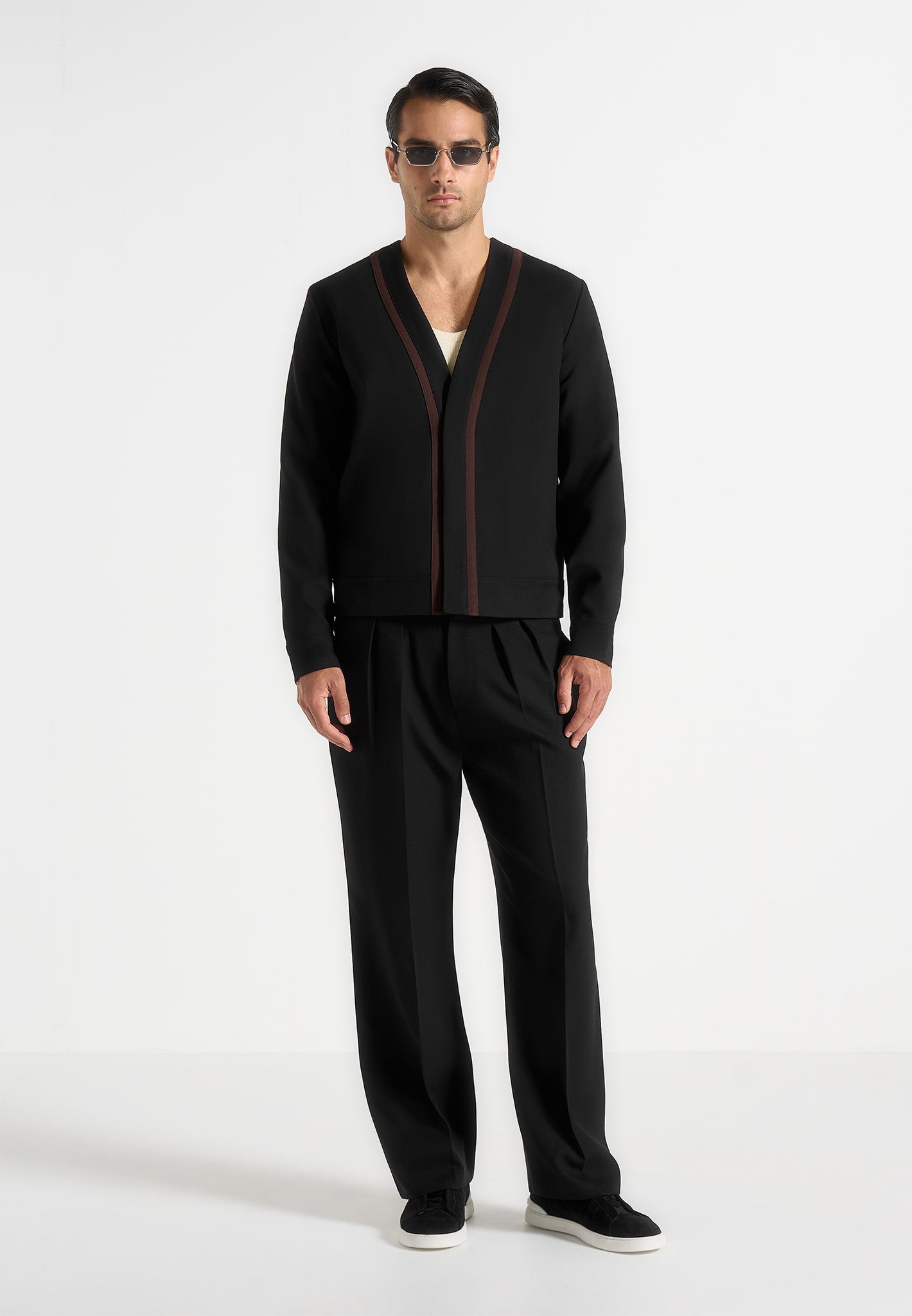 Alain - Tailored Cardigan With Contrast Placket - Black 