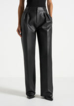 Julie - Leather Twin Pleat Trousers - Black