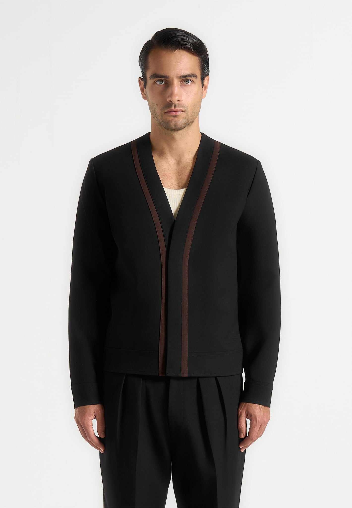 Alain - Tailored Cardigan With Contrast Placket - Black 