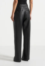 Julie - Leather Twin Pleat Trousers - Black