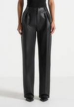 Julie - Leather Twin Pleat Trousers - Black