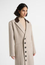 Anissa - Herringbone Wool Oversized Coat with Leather Belt - Beige