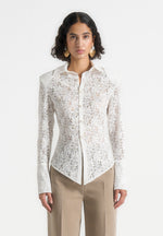 Sila -  Wide Shoulder Lace Angled Shirt - White